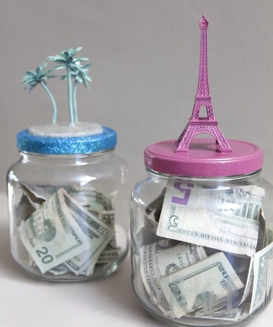 Travel Savings Jars... Cute Idea To Start Beginning Of The Year And Then Can Put Souvenirs In It Afterwards