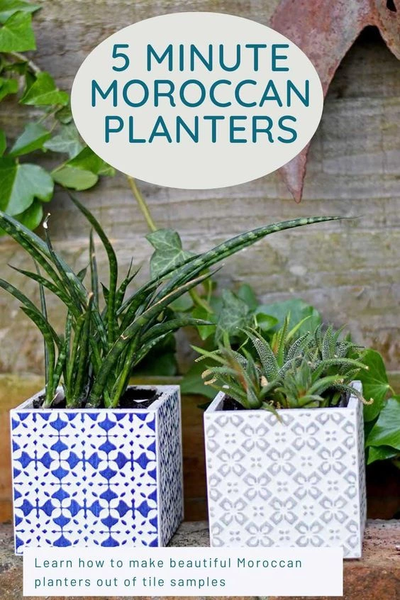 These Ceramic Tile Moroccan Planters Only Take Five Minutes To Make.  Use Sample Tiles Or Tiles Leftover From Any DIY.  #ceramicplanters #planters