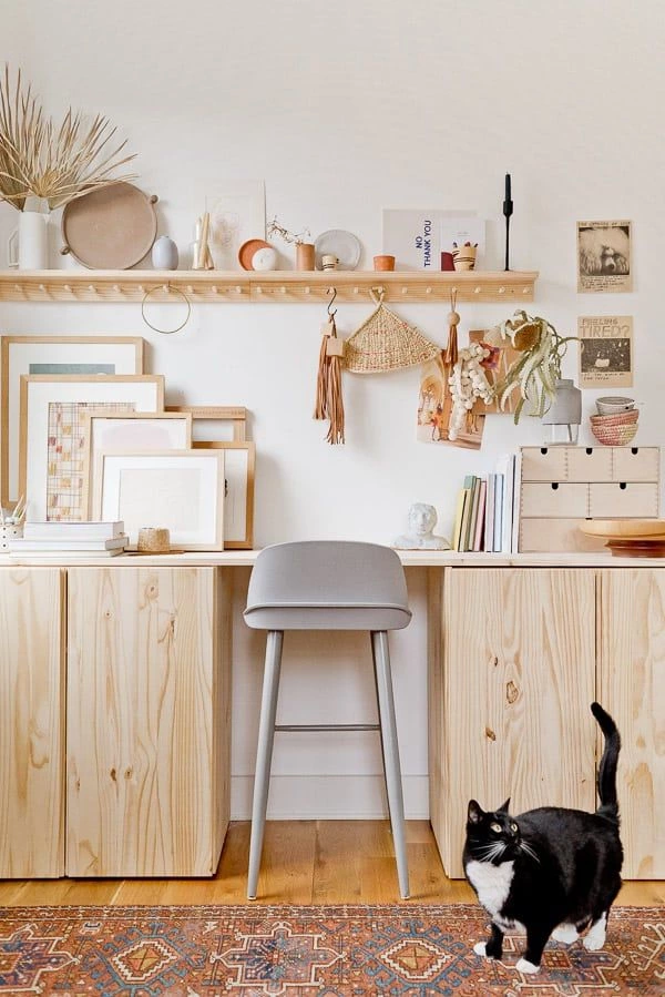 Raw Wood Desk Idea In Eclectic Workspace