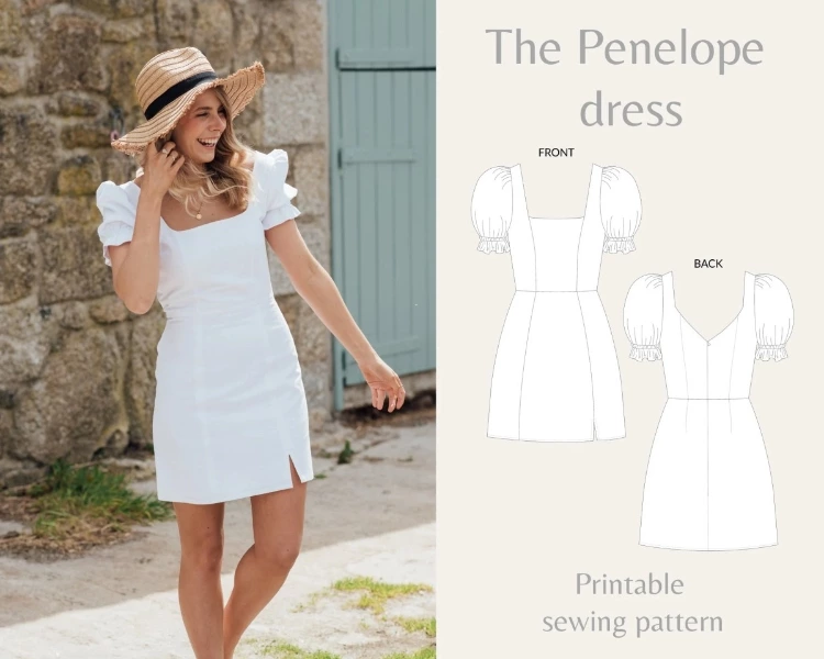 Women's Puff Sleeve Dress Sewing Pattern  Penelope Dress Image 0