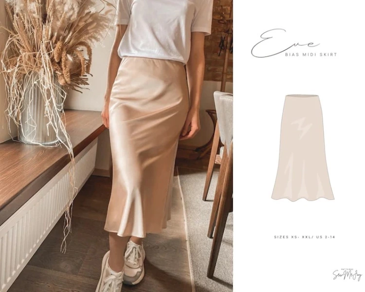Bias Midi Skirt PDF Pattern Silk Skirt Sewing Instruction Image 0