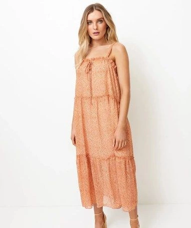 TIERED SHEER MIDI DRESS