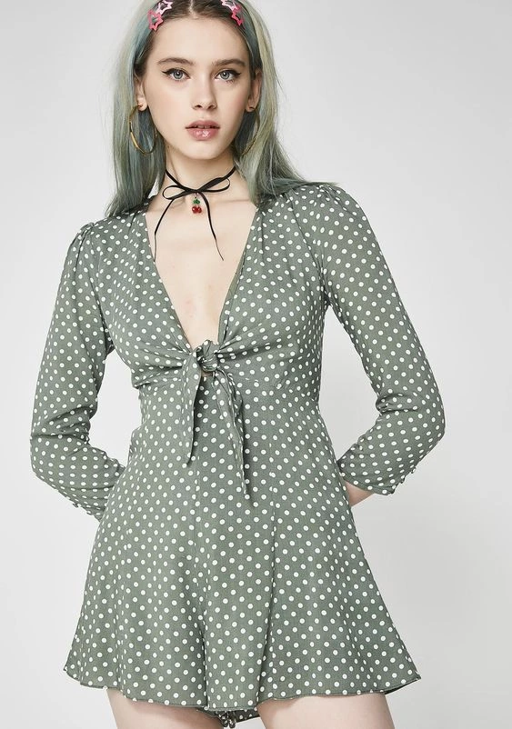 Polka Dot Long Sleeve Romper | Dolls Kill