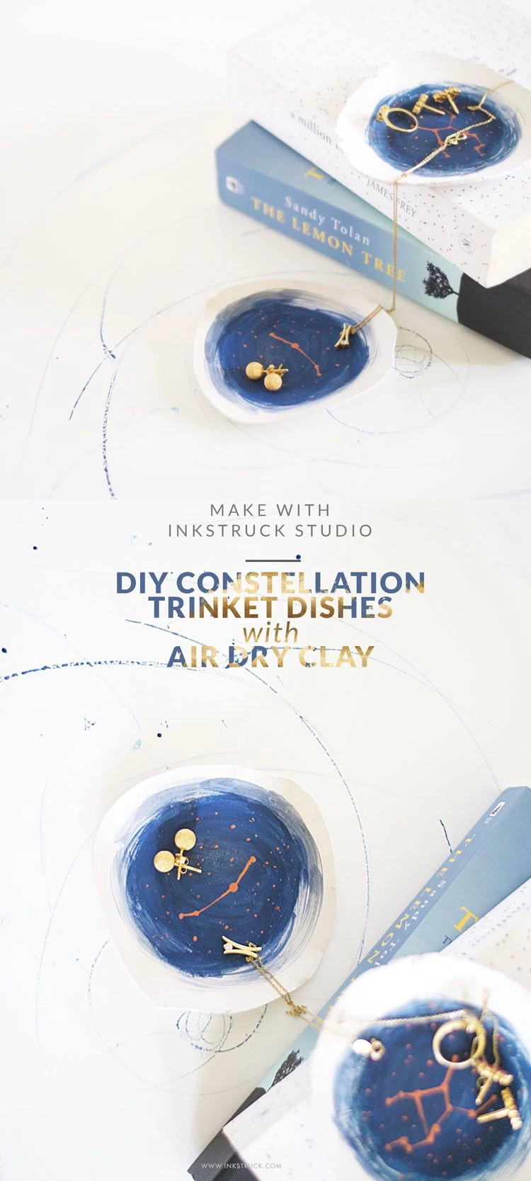 DIY Constellation Art On Air Dry Clay Trinket Dishes-Inkstruck Studio