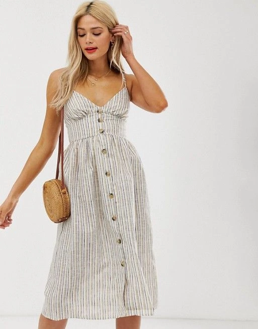 Influence Tall Button Down Cami Strap Sun Dress In Stripe | ASOS