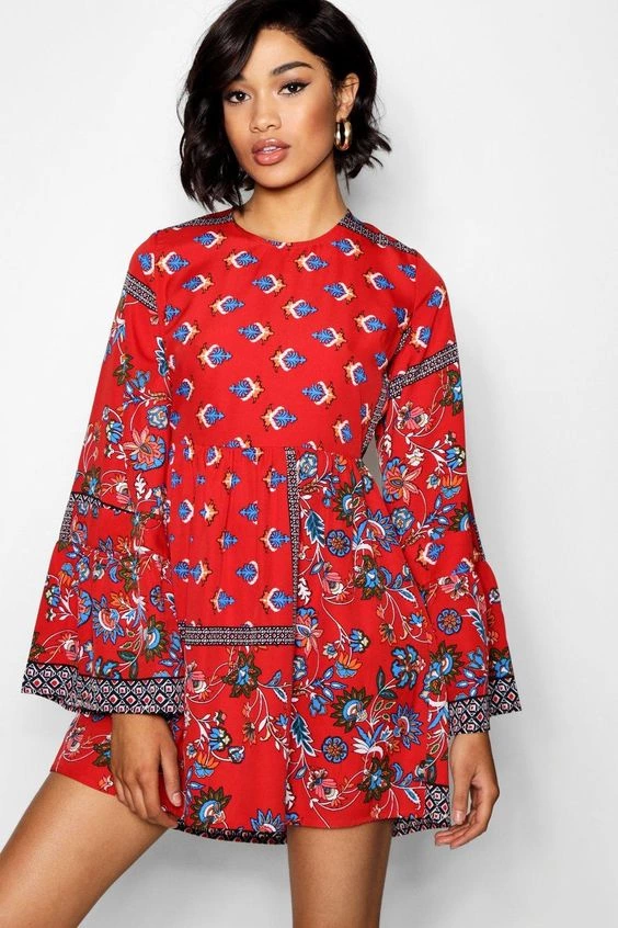 Click Here To Find Out About The Lo Extreme Flute Sleeve Paisley Skater Dress From Boohoo, Part Of Our Latest NEW IN Collection Ready To Shop Online Today!