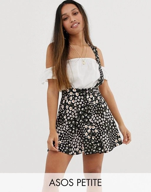 ASOS DESIGN Petite Exclusive Pinafore Mini Skirt In Mixed Floral Print | ASOS