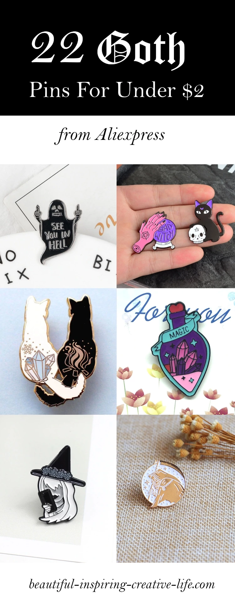 22 Gothic, Witchy Enamel Pins From Aliexpress