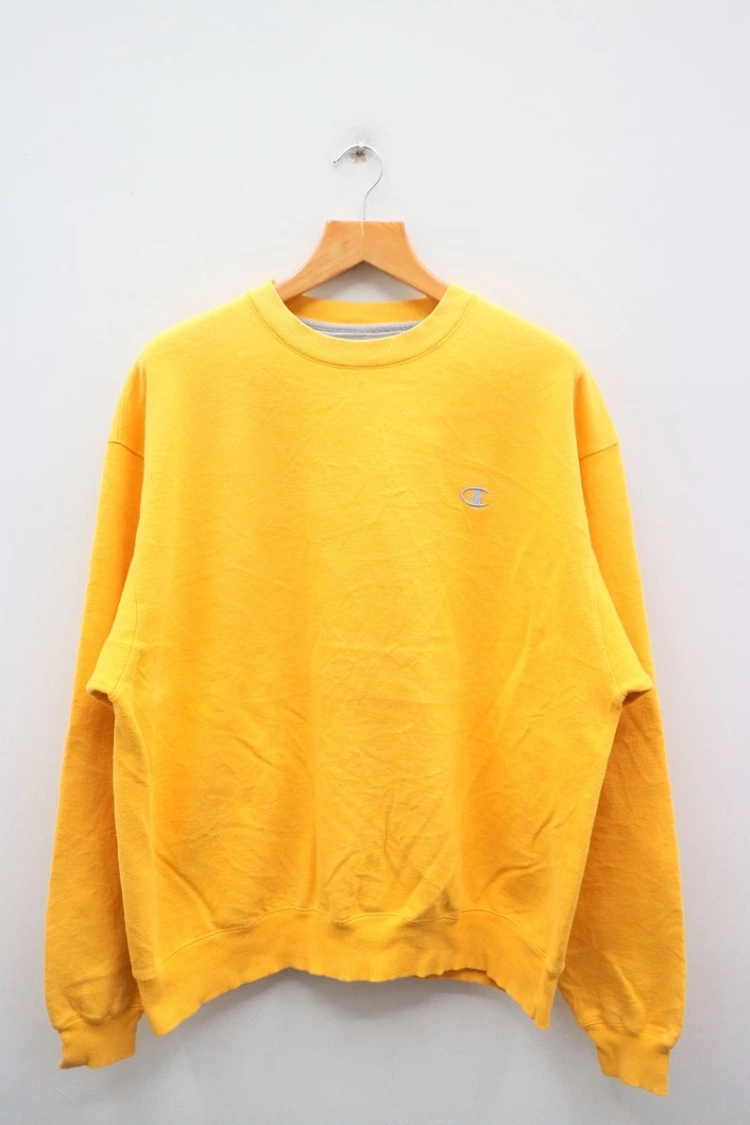 Vintage CHAMPION Small Logo Sportswear Yellow Pullover Sweater Image 0