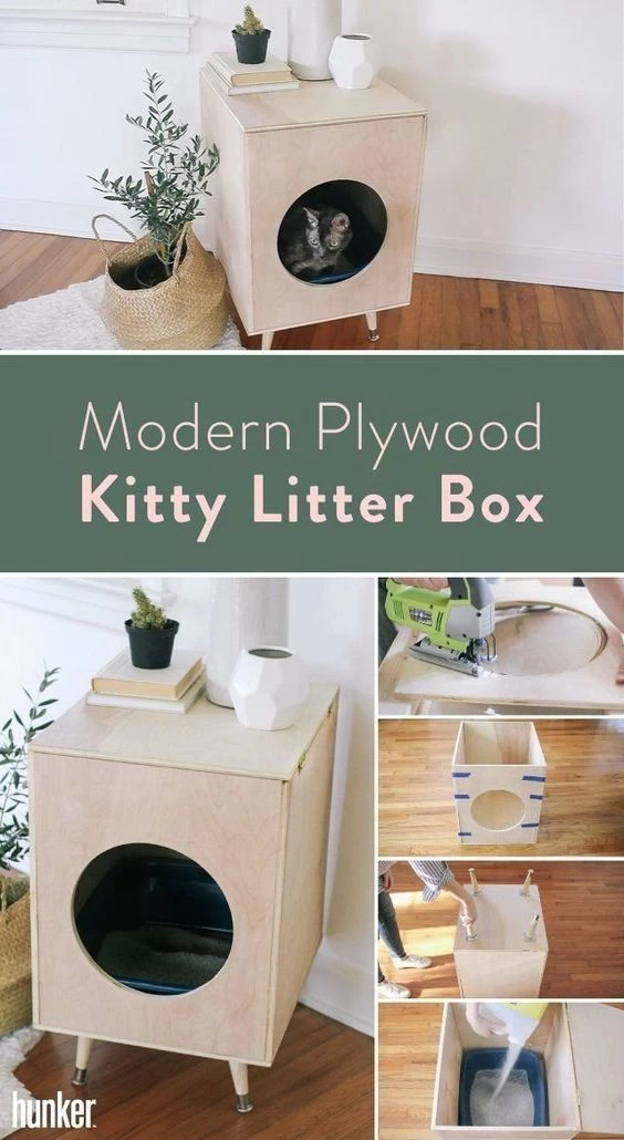 Modern Plywood Kitty Litter Box