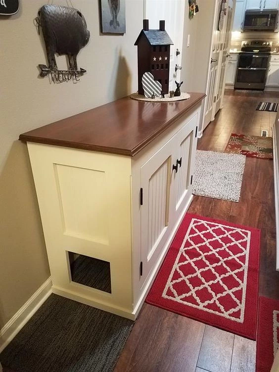 Farmhouse Style Cabinet Hidden Litter Enclosure