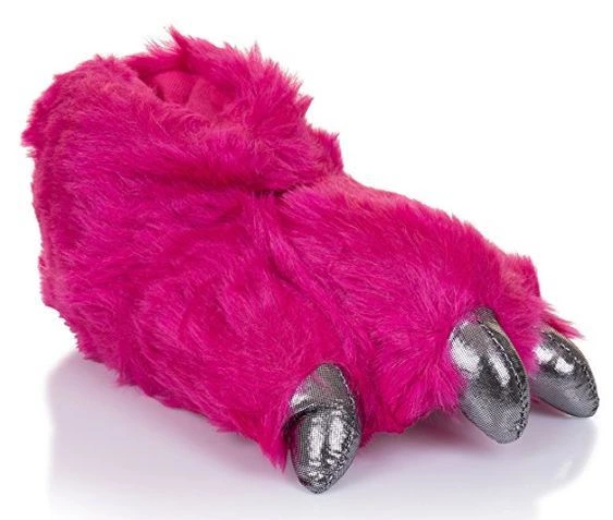 Cute Ladies, Womens, Girls Novelty Fur Claw Slippers With Fabric Dot Sole, Pink, Size 5/6