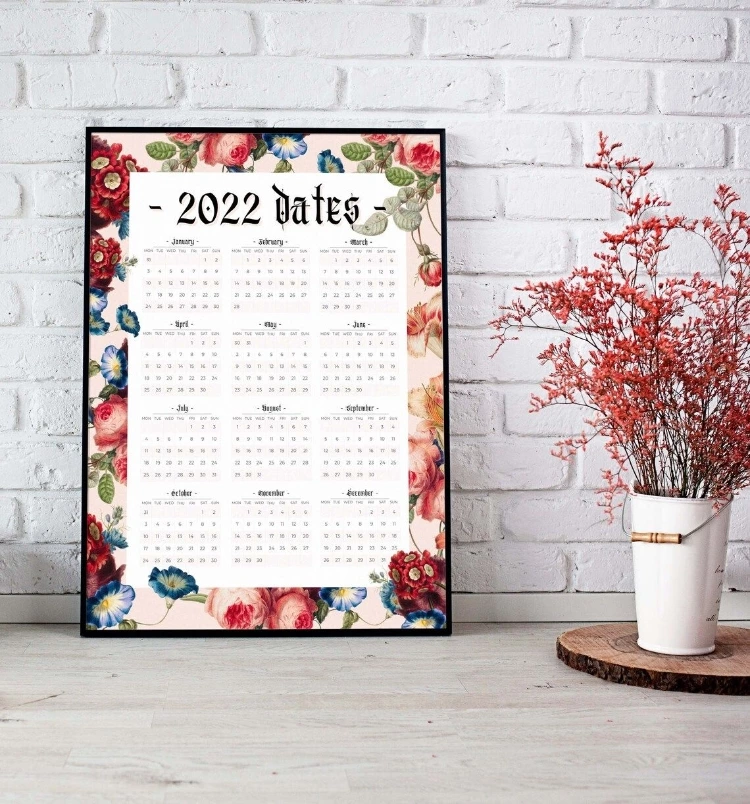 2022 Wall Calendar Year Overview Printable  A3 Size  Vintage Image 1