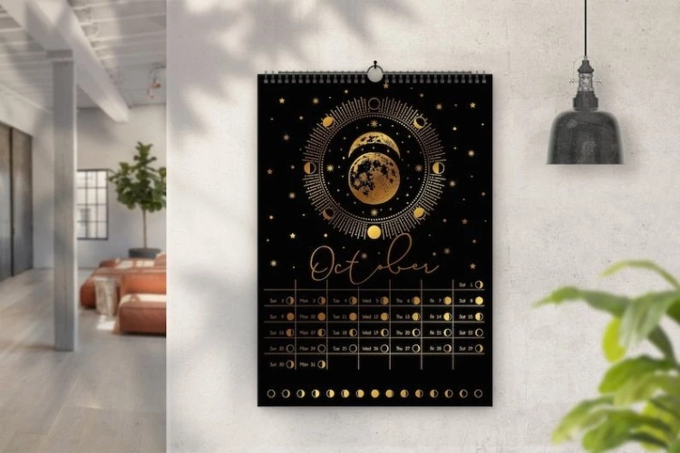 Moon Phases Calendar 2022  Lunar Cycle Art  Original Wall Image 0