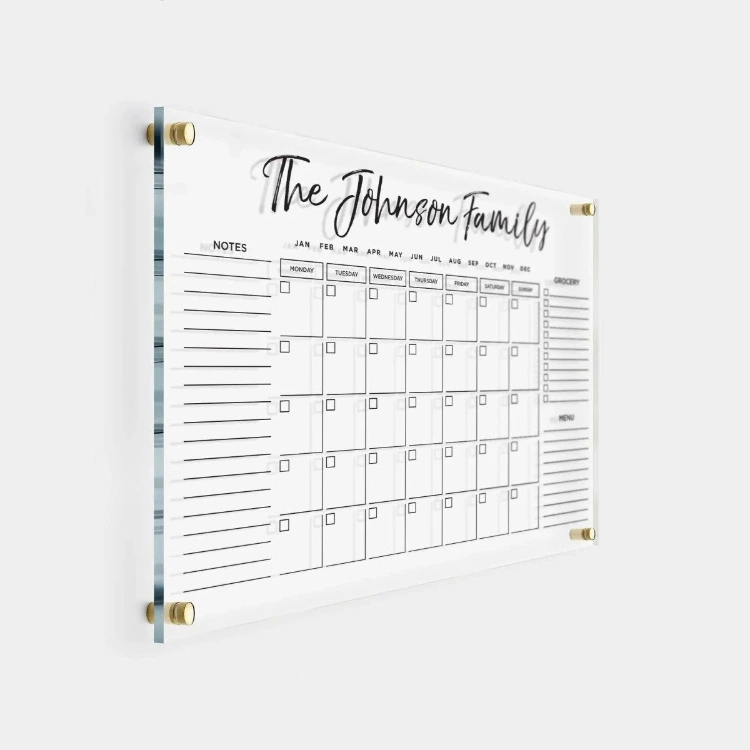 Acrylic GOLD Text Family Planner  Dry Erase Monthly Calendar Image 0