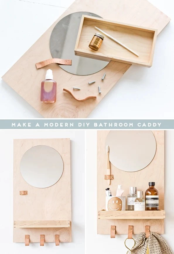 Learn How To Make A Modern DIY Bathroom Organizer Out Of Scrap Plywood. Click Through For The Tutorial. #diybathroom #organicmodern #bathroomorganizer #diyorganizer #diy #woodproject #plywoodproject #modernbathroom